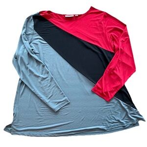 Susan Graver Color Block Tunic Top 2X Red Black Gray Stretch Plus Size